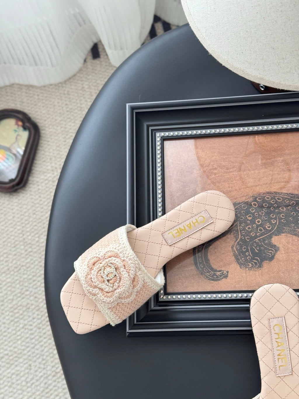 SLIPPER IN PEACH PINK CALFSKIN MIX WOOL