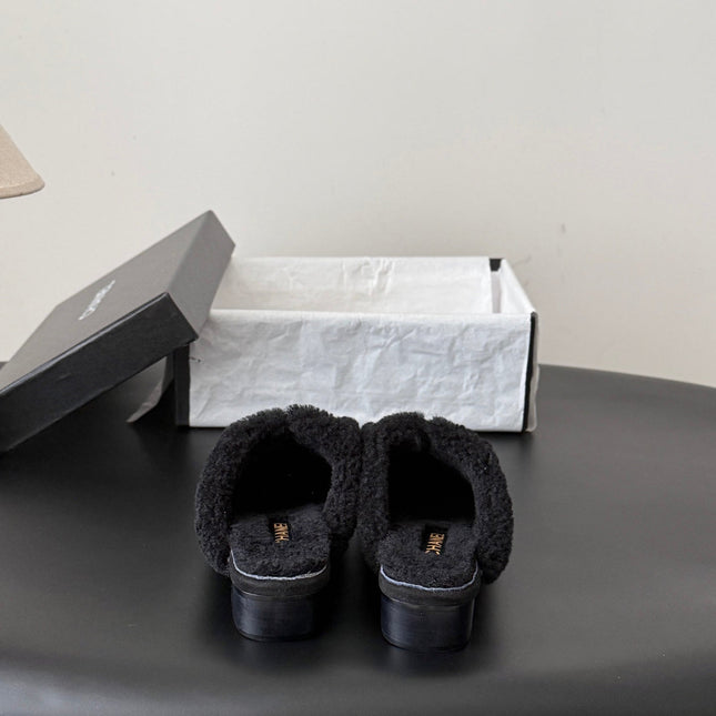 CHANEL 26S MULES IN BLACK SHEARLING AND SUEDE