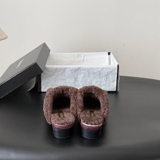 CHANEL 26S MULES IN BURGUNDY SHEARLING AND SUEDE