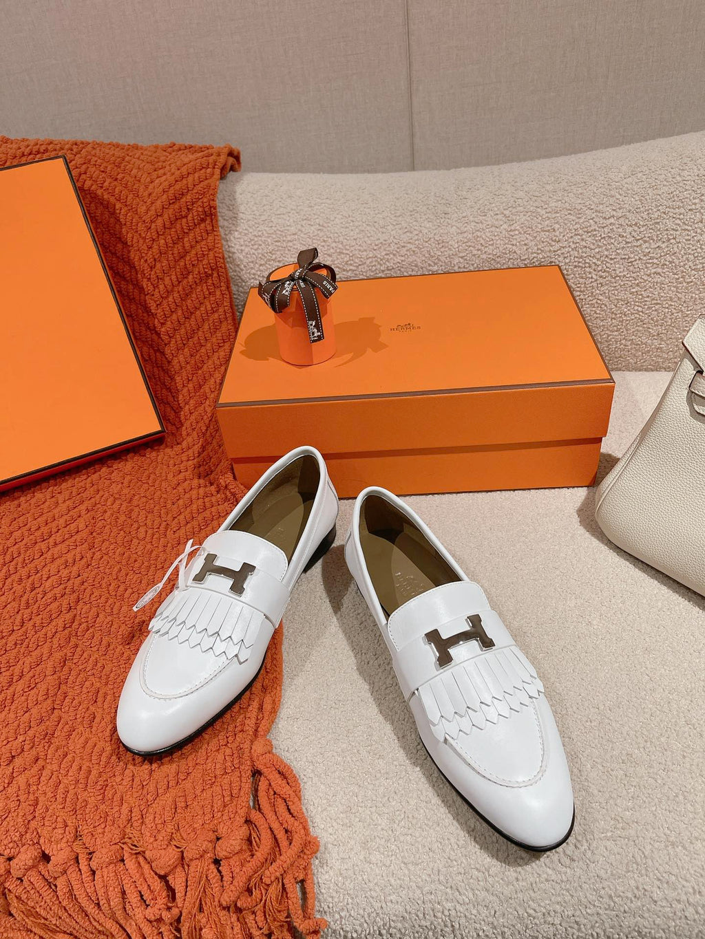 Destin Loafer White Goatskin with Fringe Detail