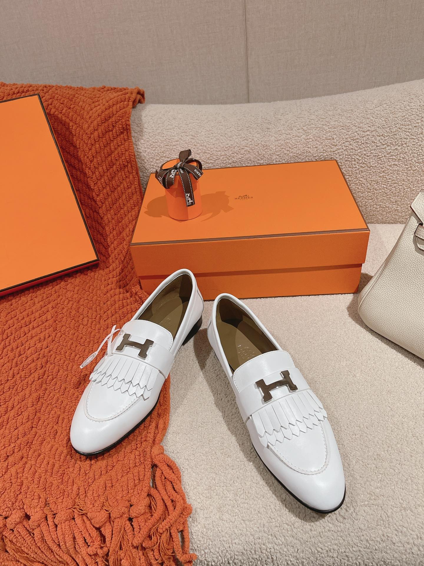 Destin Loafer White Goatskin with Fringe Detail