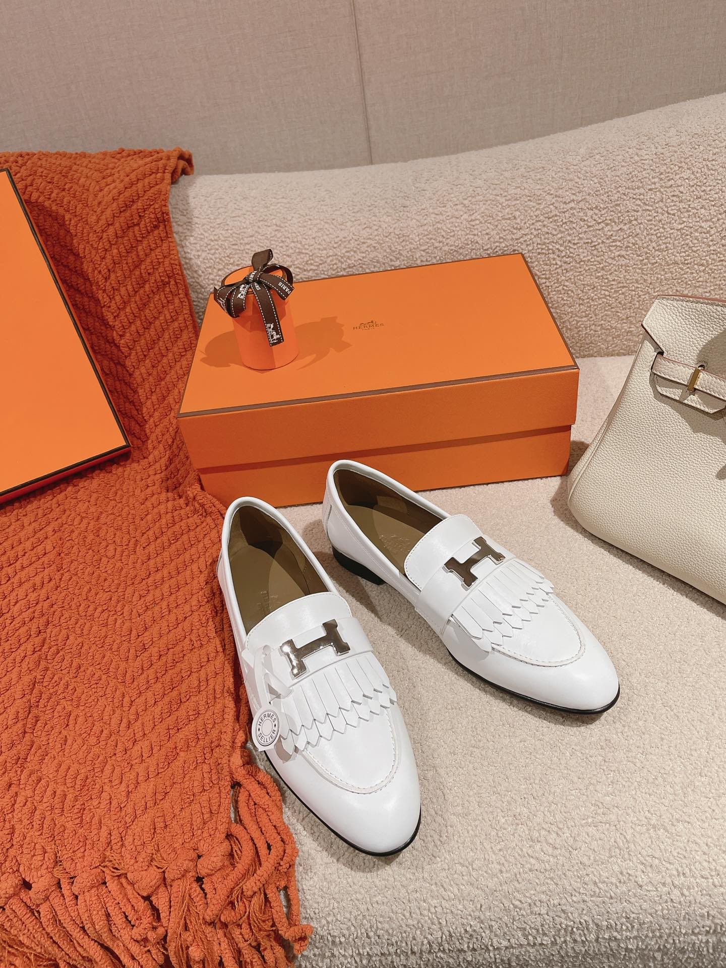 Destin Loafer White Goatskin with Fringe Detail
