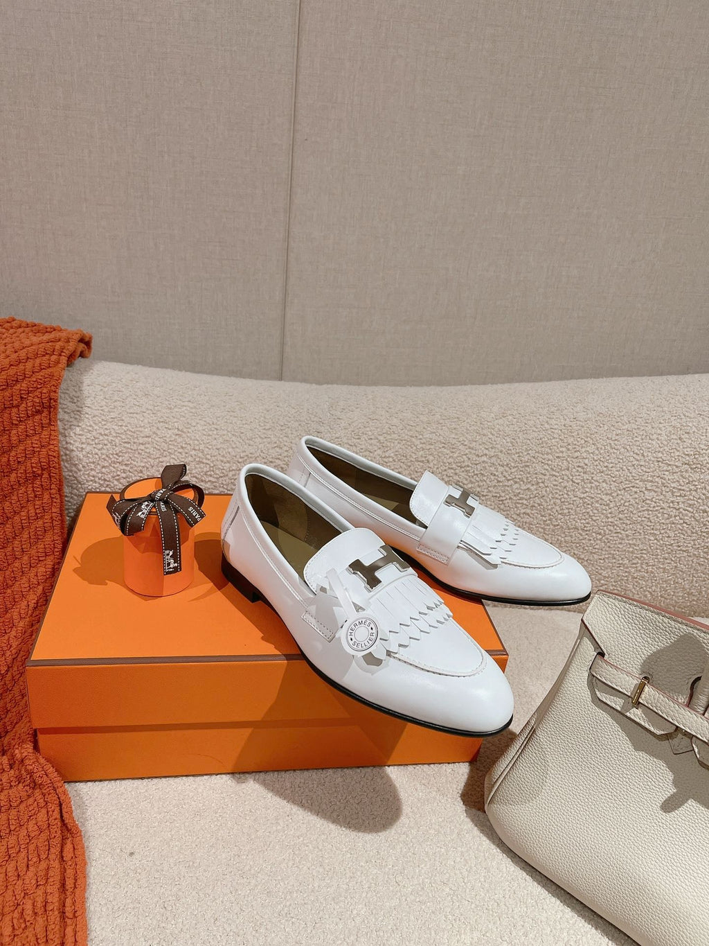 Destin Loafer White Goatskin with Fringe Detail