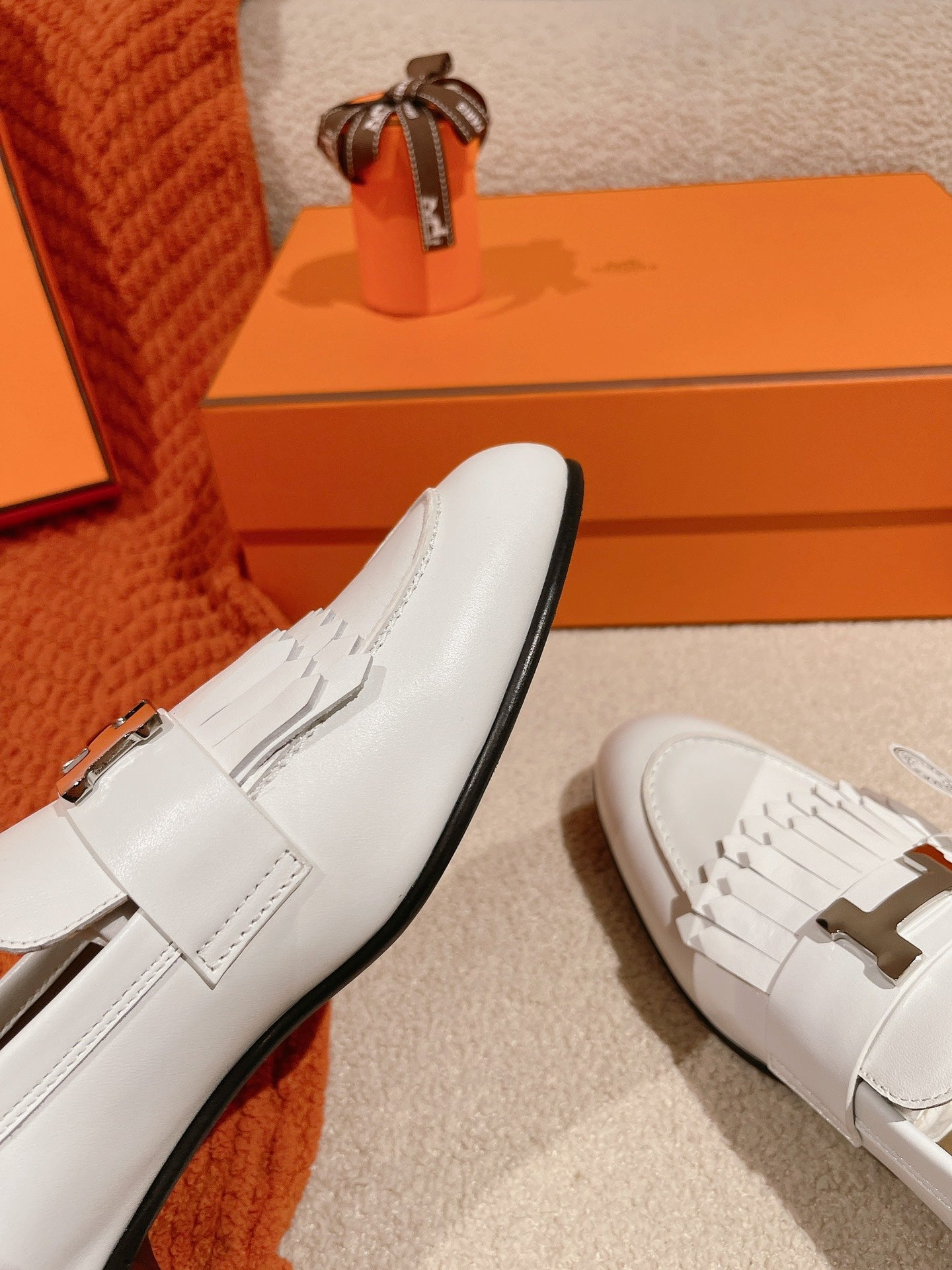 Destin Loafer White Goatskin with Fringe Detail