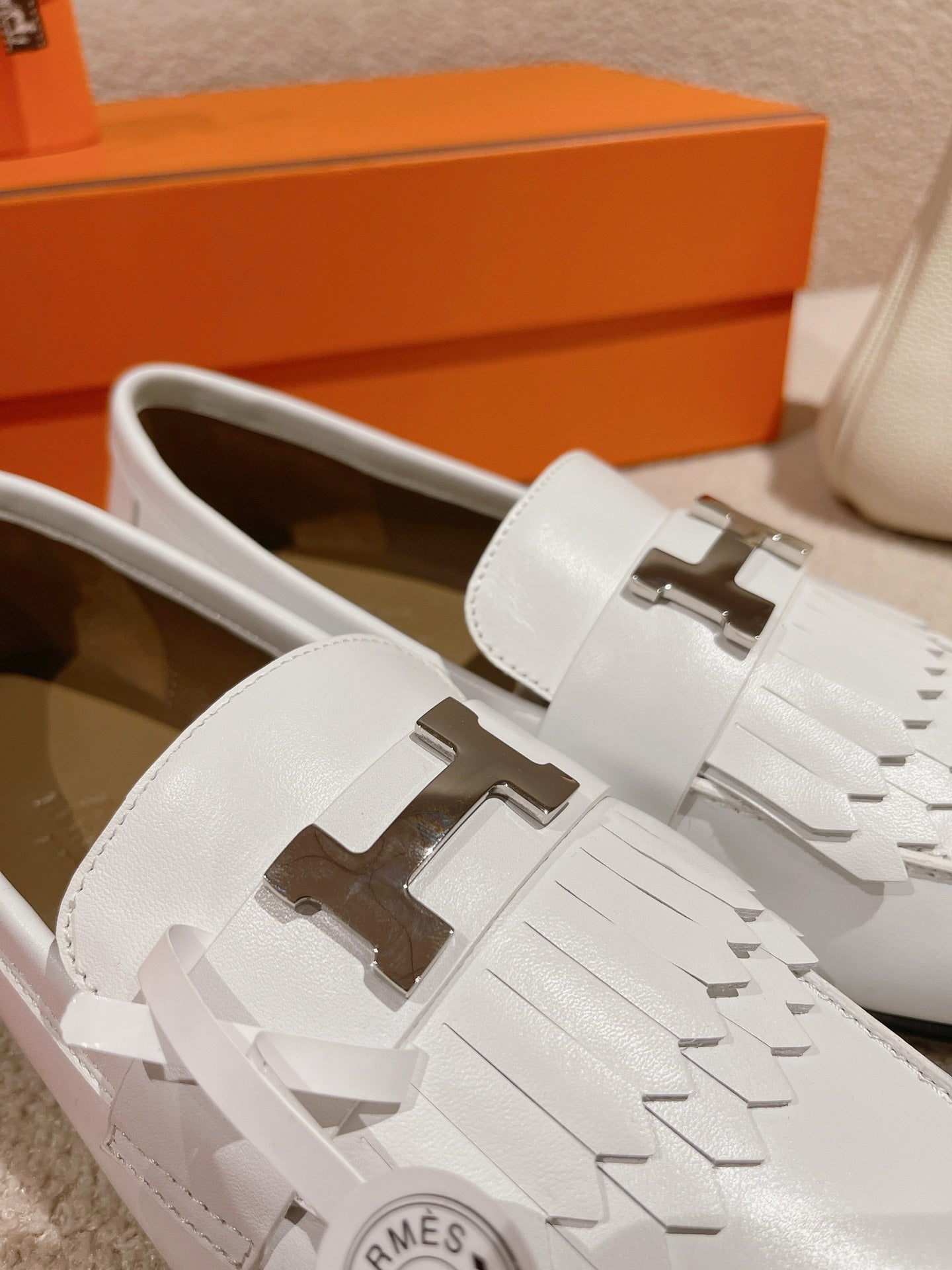 Destin Loafer White Goatskin with Fringe Detail