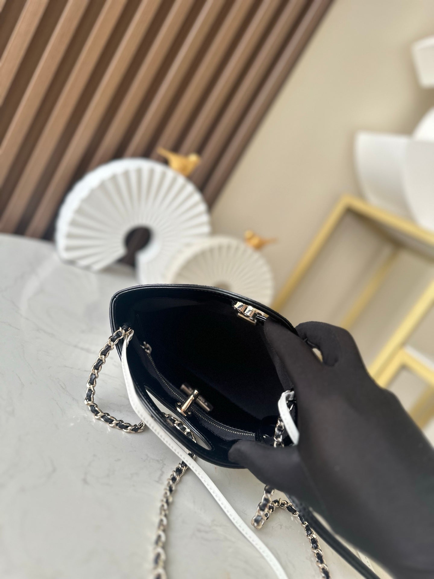 CHANEL 26S MINI SHOPPING BAG 24 IN WHITE AND BLACK LAMBSKIN