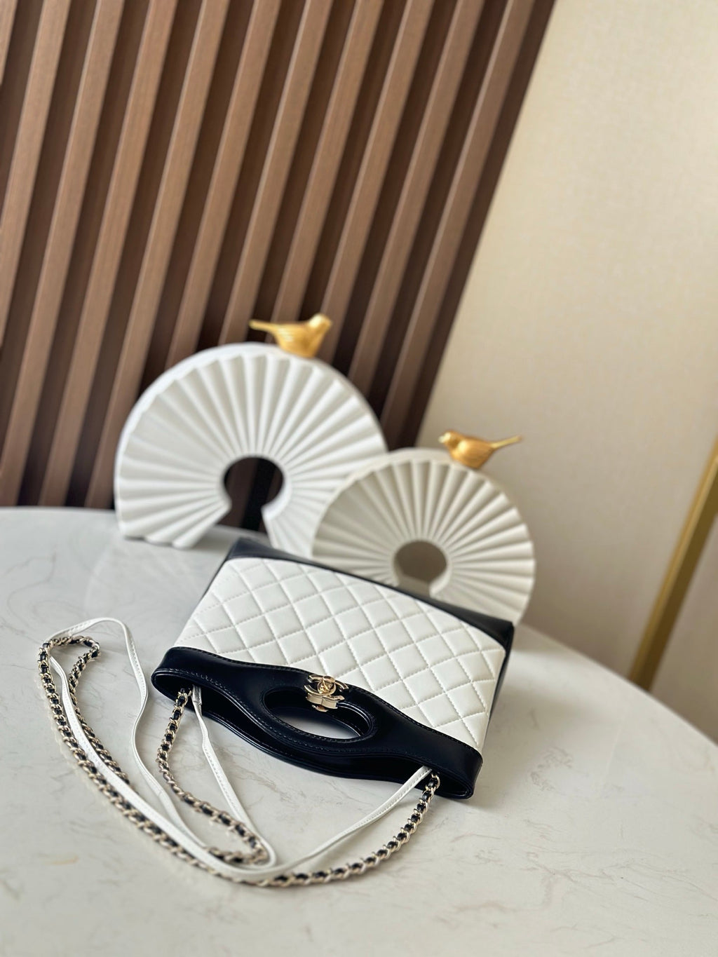 CHANEL 26S MINI SHOPPING BAG 24 IN WHITE AND BLACK LAMBSKIN