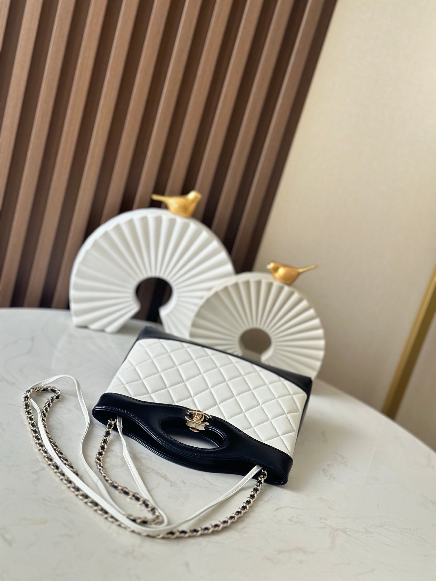 CHANEL 26S MINI SHOPPING BAG 24 IN WHITE AND BLACK LAMBSKIN