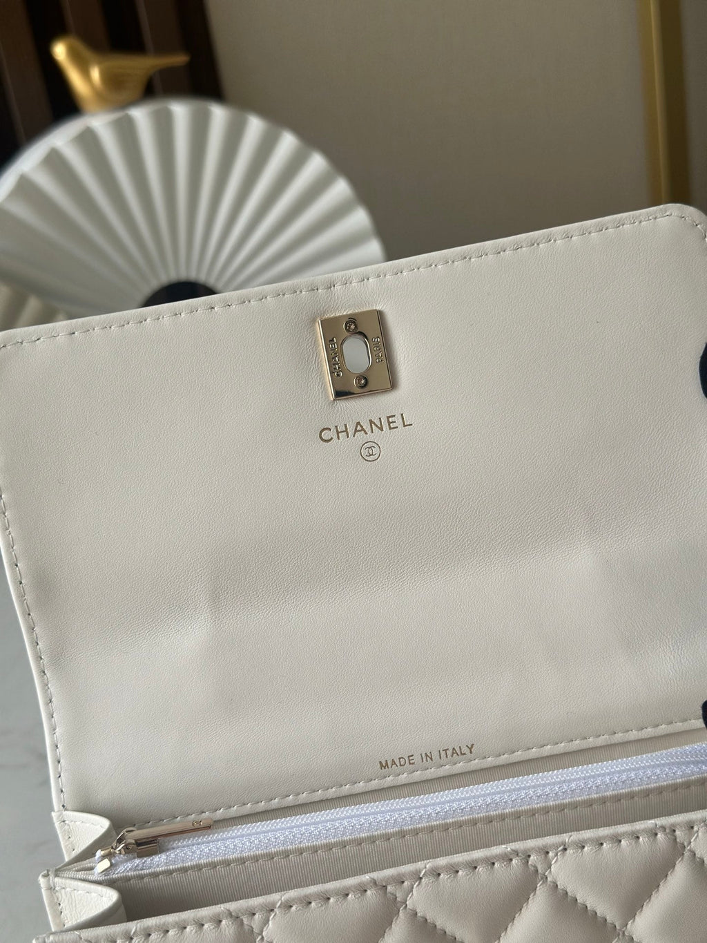 CHANEL 25S MINI FLAP BAG 18 IN CREAM WHITE CALFSKIN GOLD HARDWARE