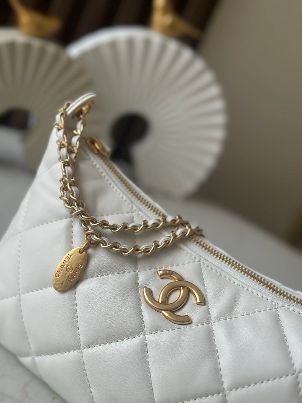 CHANEL 26S HOBO BAG 26 IN WHITE LAMBSKIN