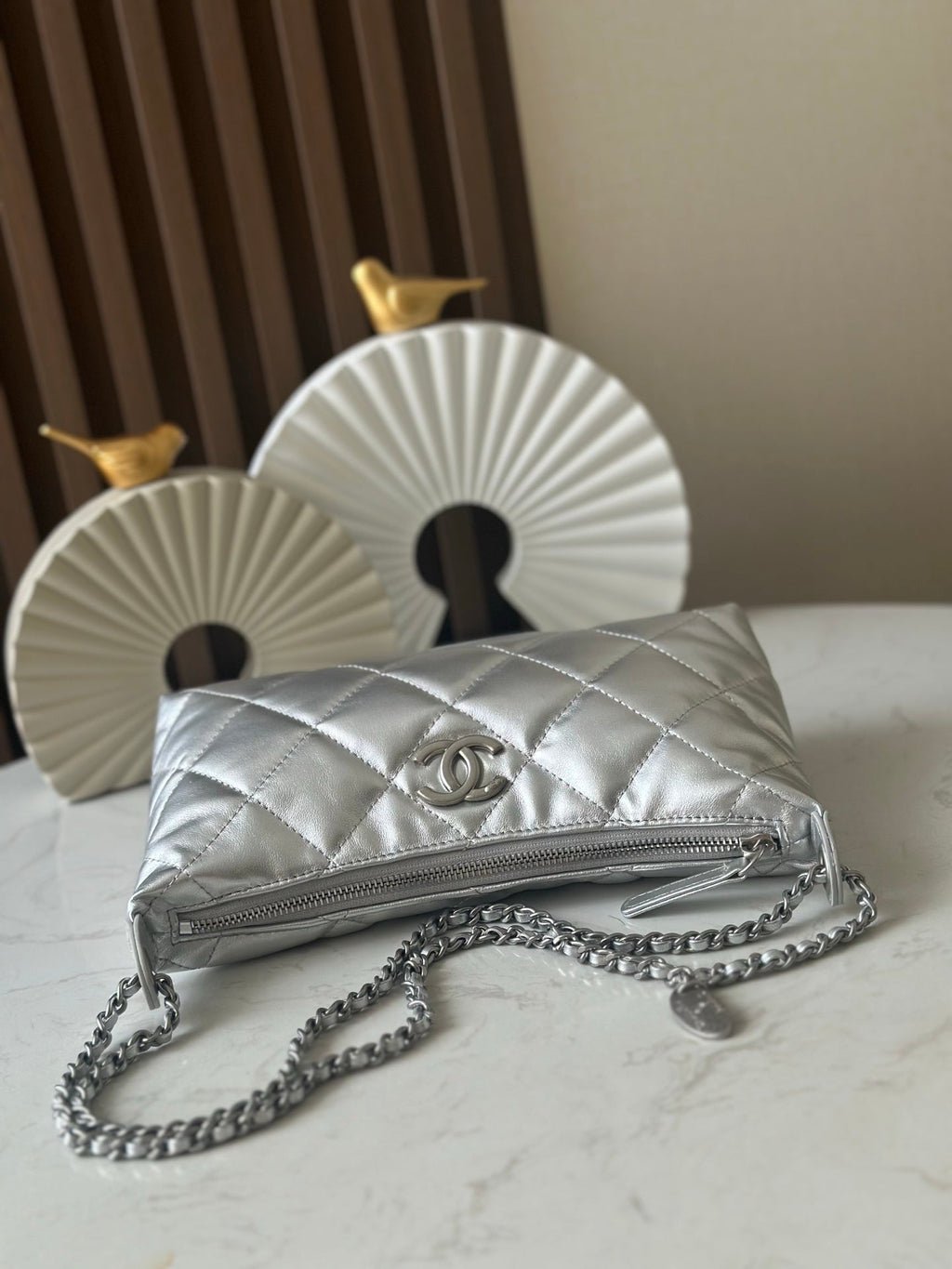 CHANEL 26S HOBO BAG 26 IN SILVER LAMBSKIN