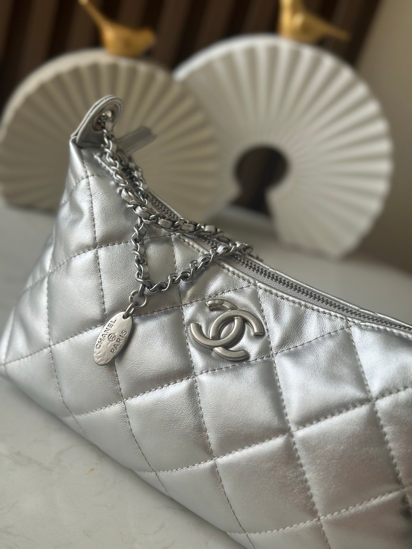 CHANEL 26S HOBO BAG 26 IN SILVER LAMBSKIN