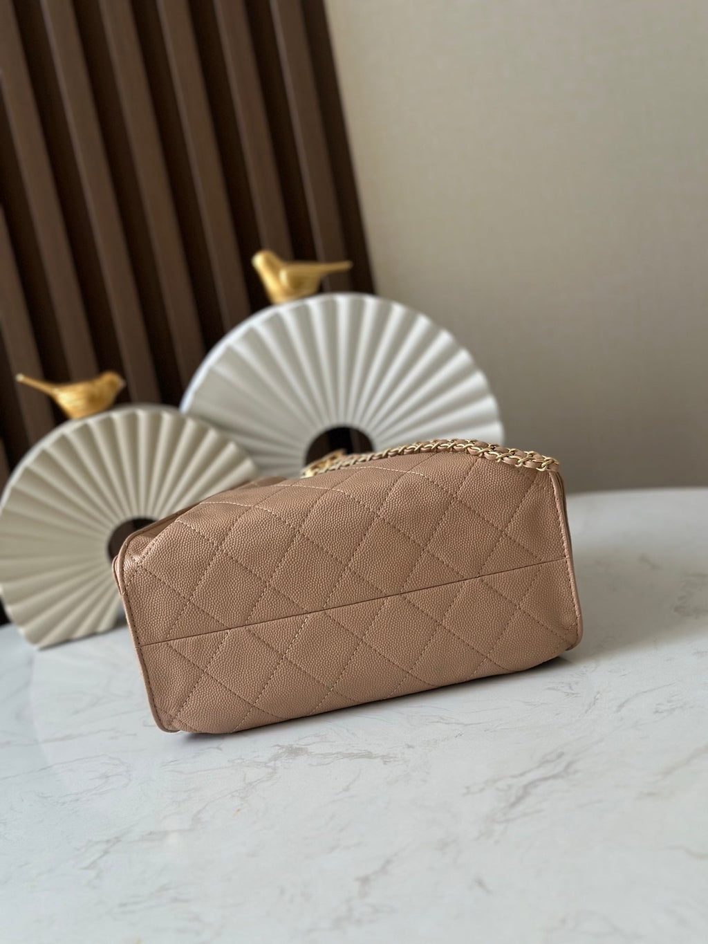 CHANEL 25S HOBO BAG 22 IN DARK BEIGE CALFSKIN GOLD HARDWARE