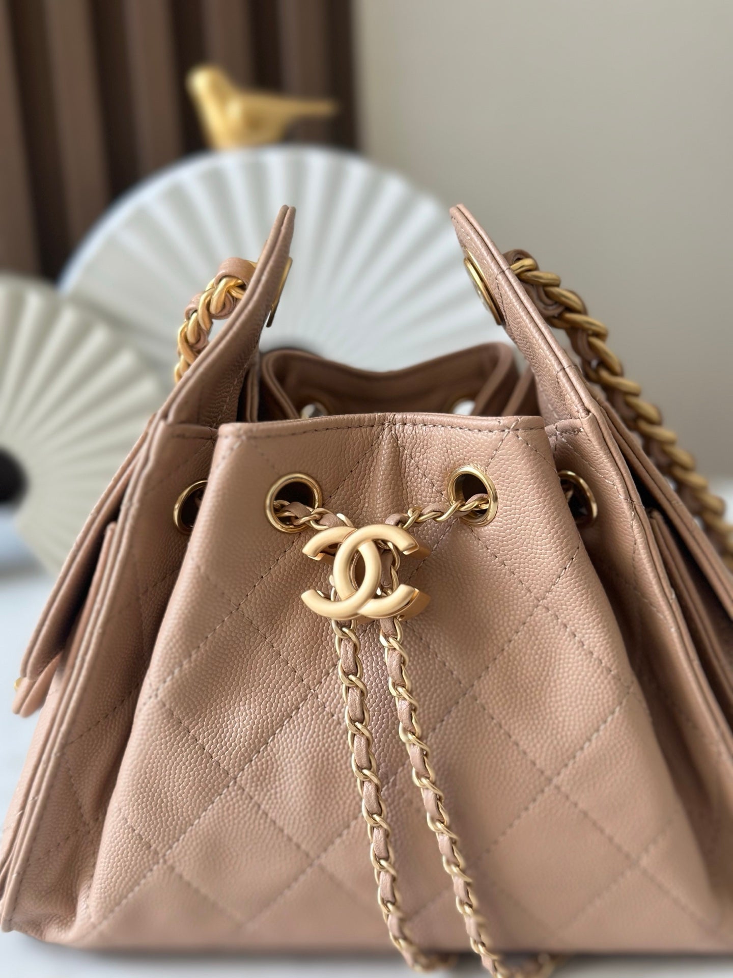 CHANEL 25S HOBO BAG 22 IN DARK BEIGE CALFSKIN GOLD HARDWARE