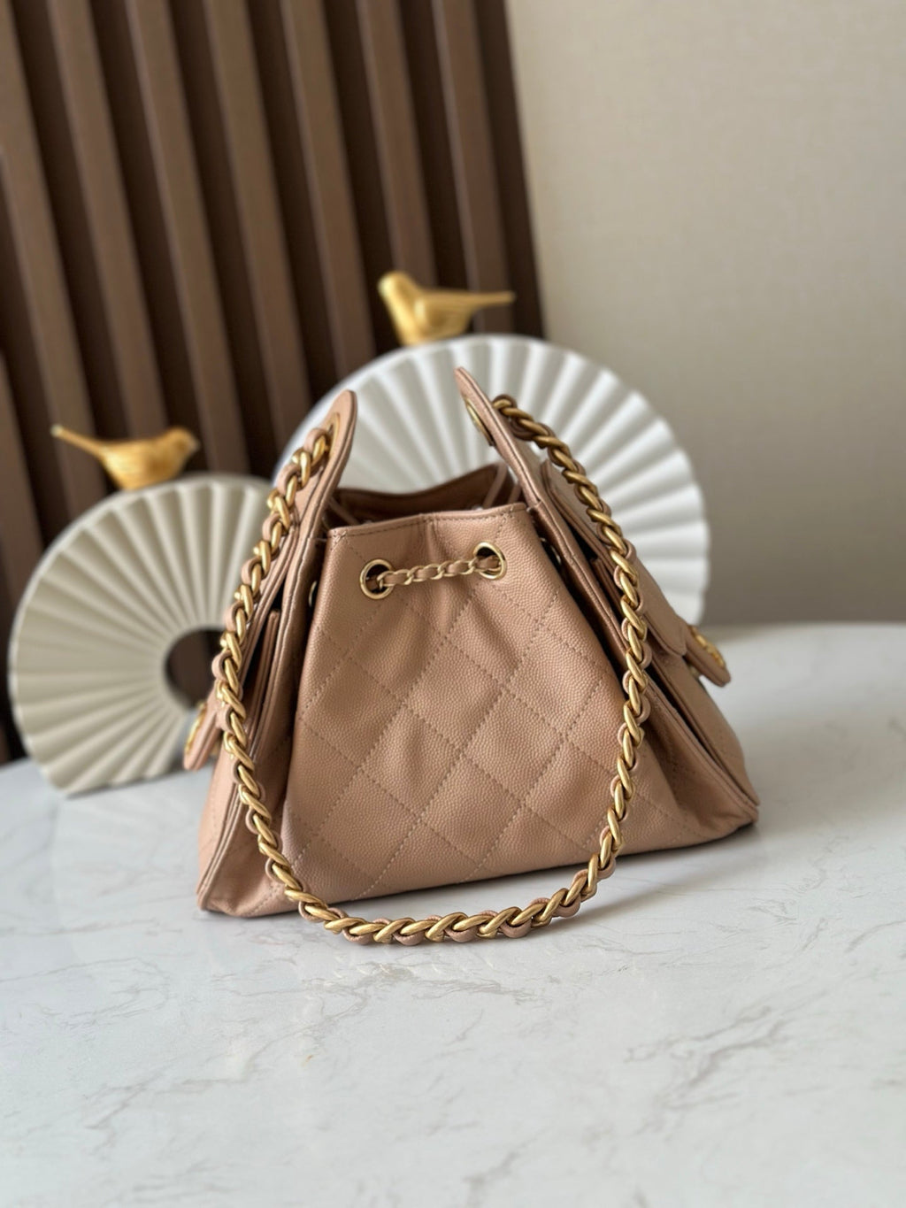 CHANEL 25S HOBO BAG 22 IN DARK BEIGE CALFSKIN GOLD HARDWARE
