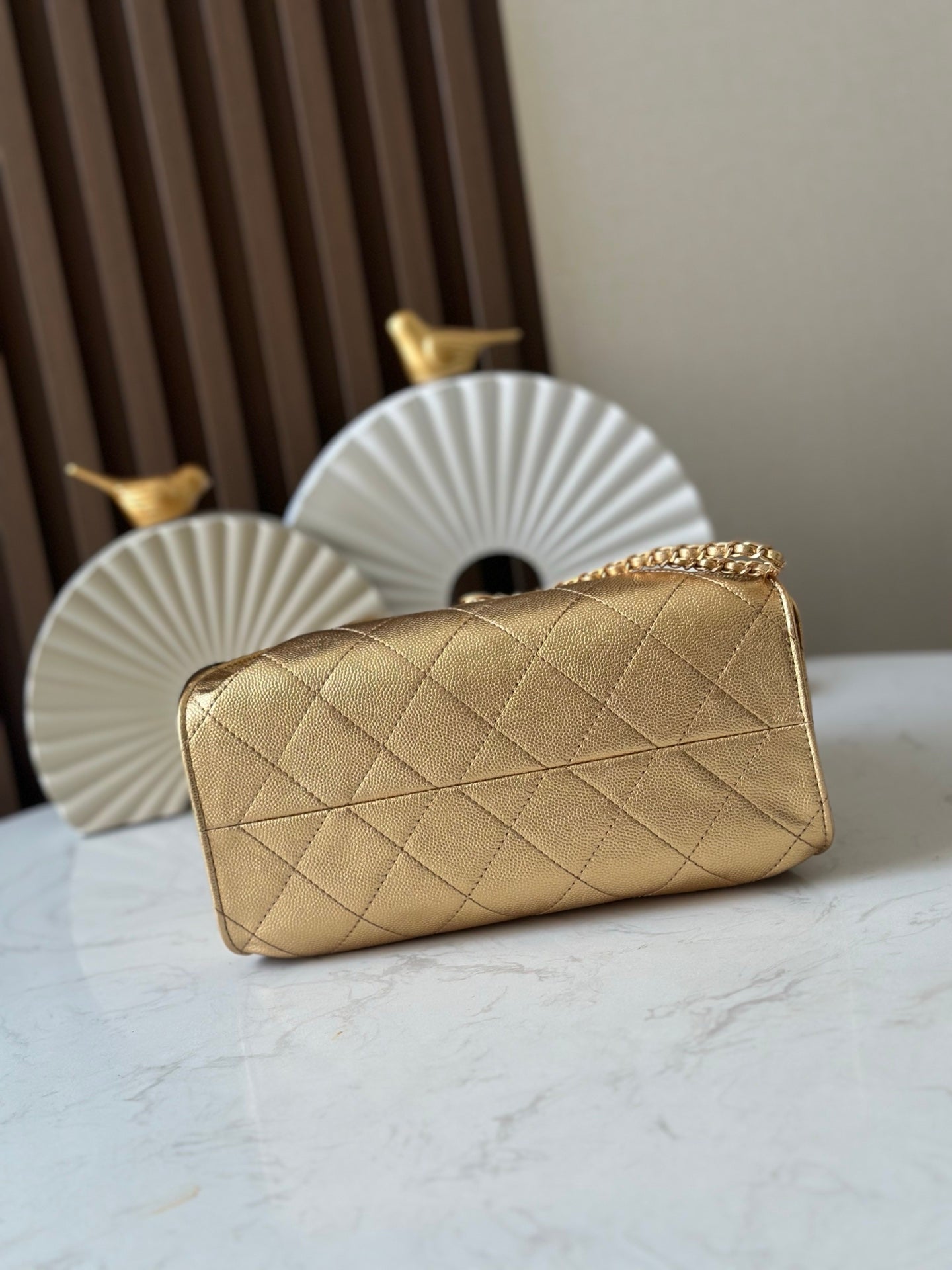 CHANEL 25S HOBO BAG 22 IN METALLIC GOLD CAVIAR CALFSKIN