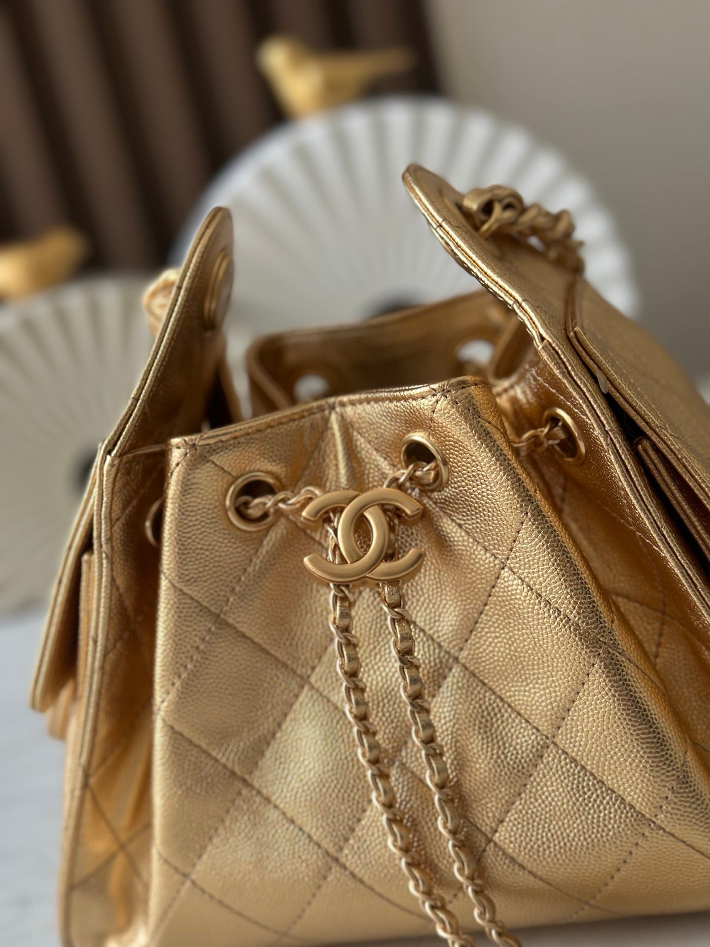 CHANEL 25S HOBO BAG 22 IN METALLIC GOLD CAVIAR CALFSKIN