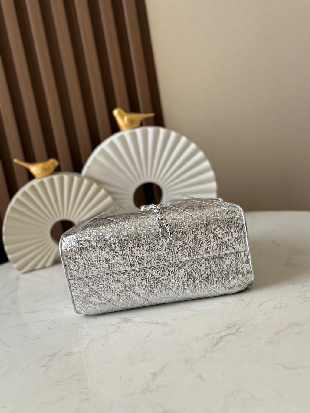 CHANEL 25S HOBO BAG 22 IN METALLIC SILVER CAVIAR CALFSKIN
