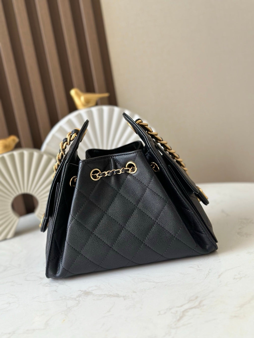 CHANEL 25S HOBO BAG 22 IN BLACK CAVIAR CALFSKIN GOLD HARDWARE