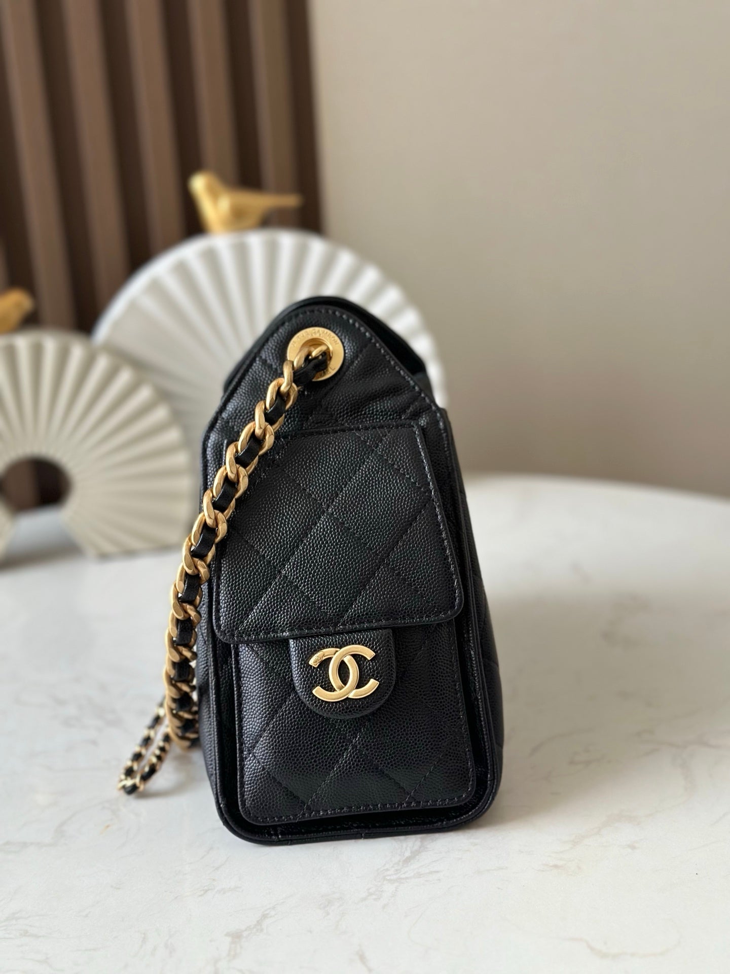 CHANEL 25S HOBO BAG 22 IN BLACK CAVIAR CALFSKIN GOLD HARDWARE