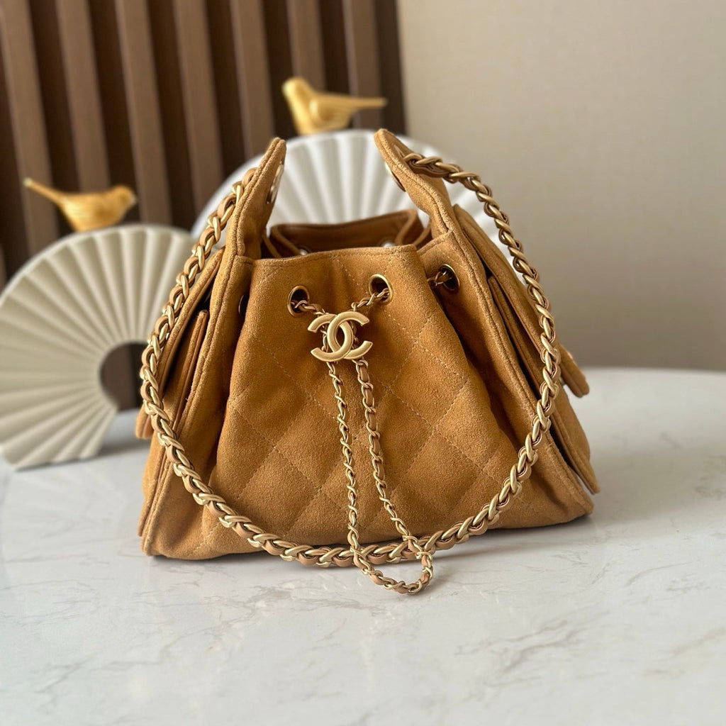 CHANEL 25S HOBO BAG 22 IN BROWN SUEDE GOLD HARDWARE