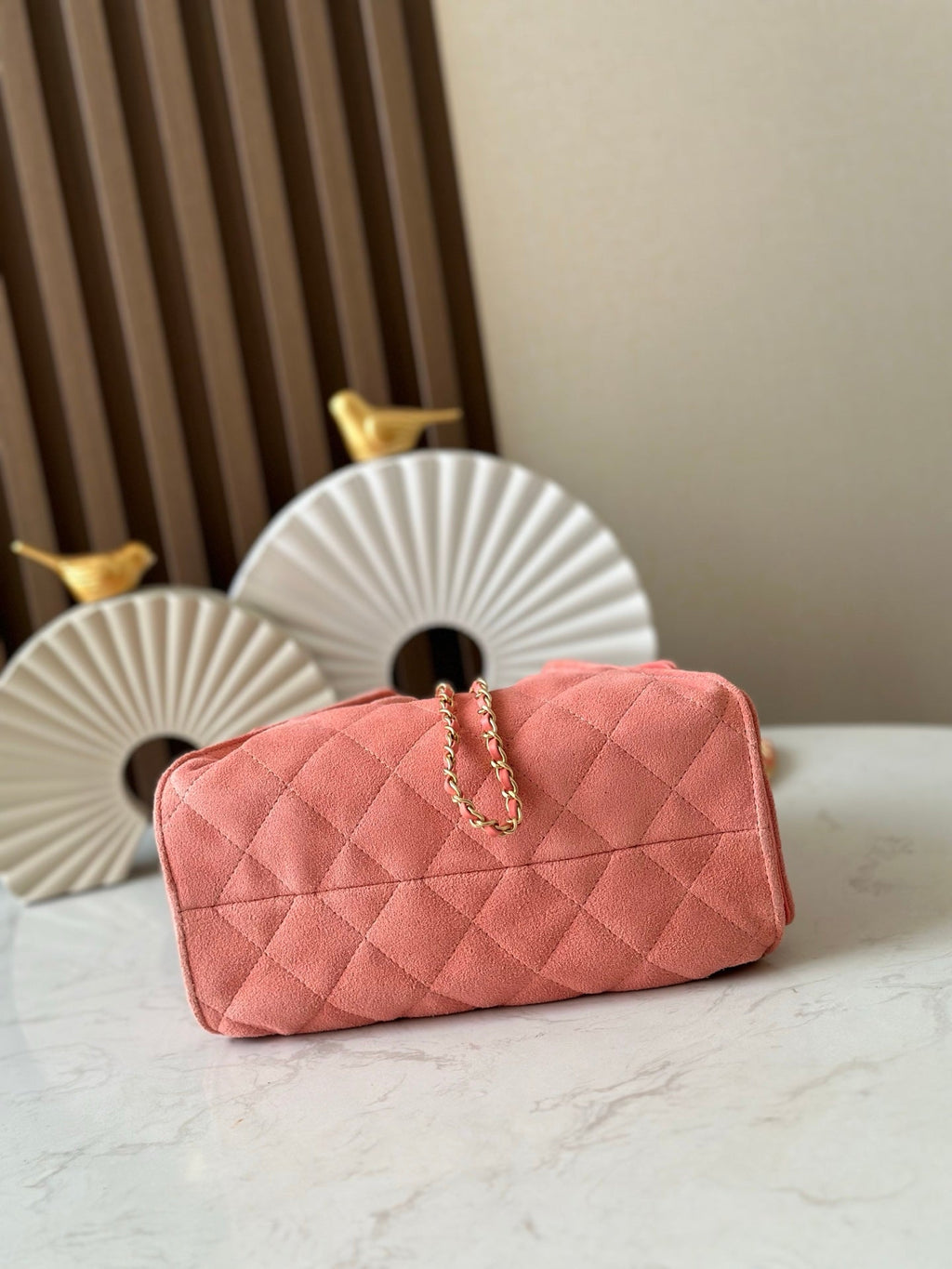 CHANEL 25S HOBO BAG 22 IN CORAL PINK SUEDE GOLD HARDWARE