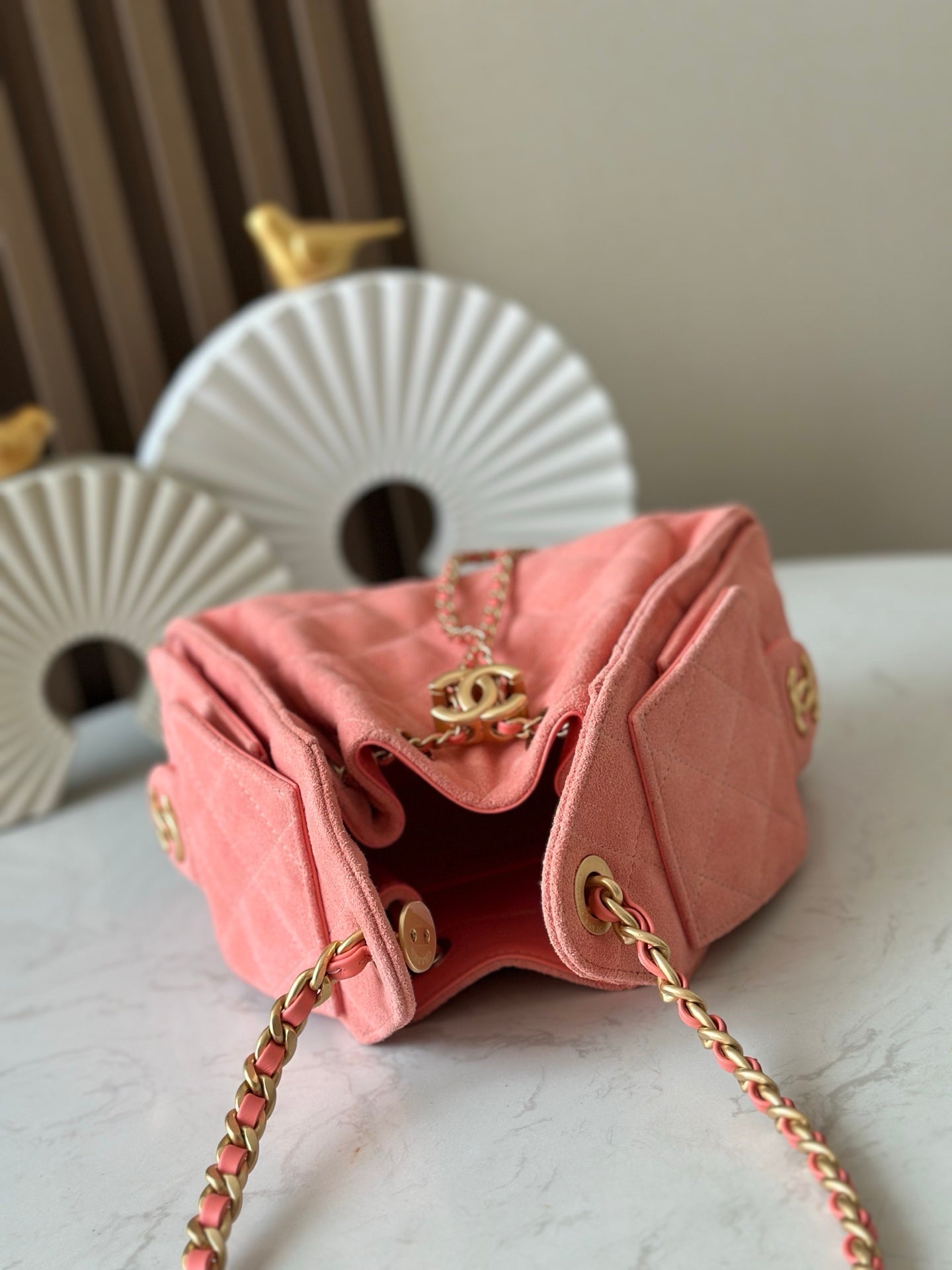 CHANEL 25S HOBO BAG 22 IN CORAL PINK SUEDE GOLD HARDWARE