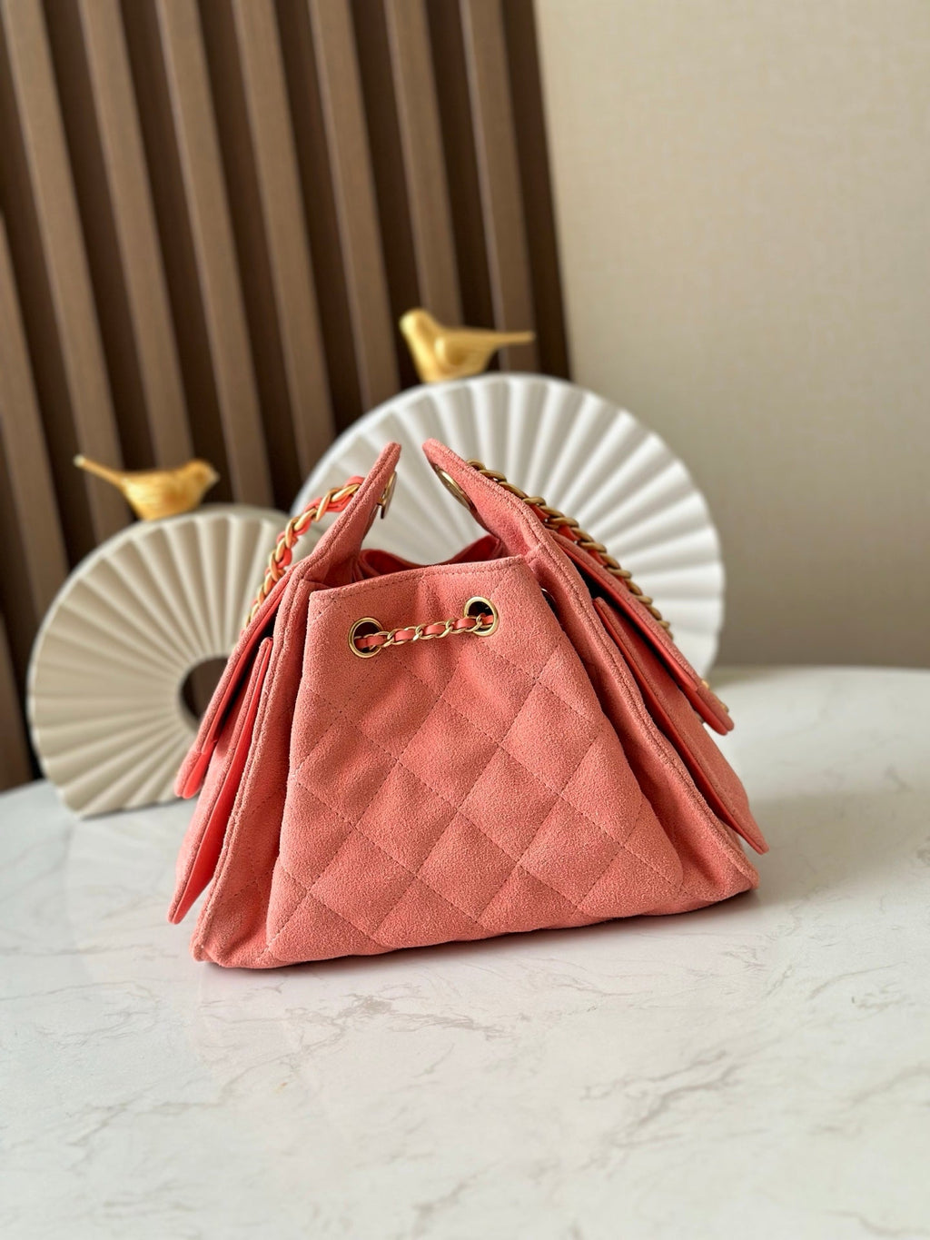 CHANEL 25S HOBO BAG 22 IN CORAL PINK SUEDE GOLD HARDWARE