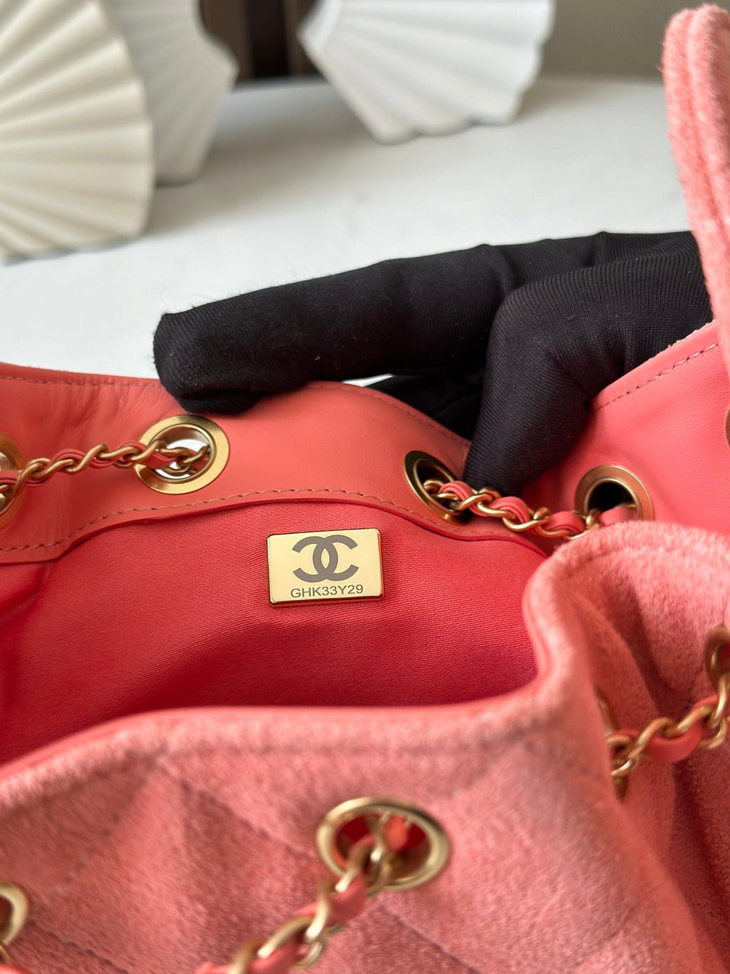 CHANEL 25S HOBO BAG 22 IN CORAL PINK SUEDE GOLD HARDWARE
