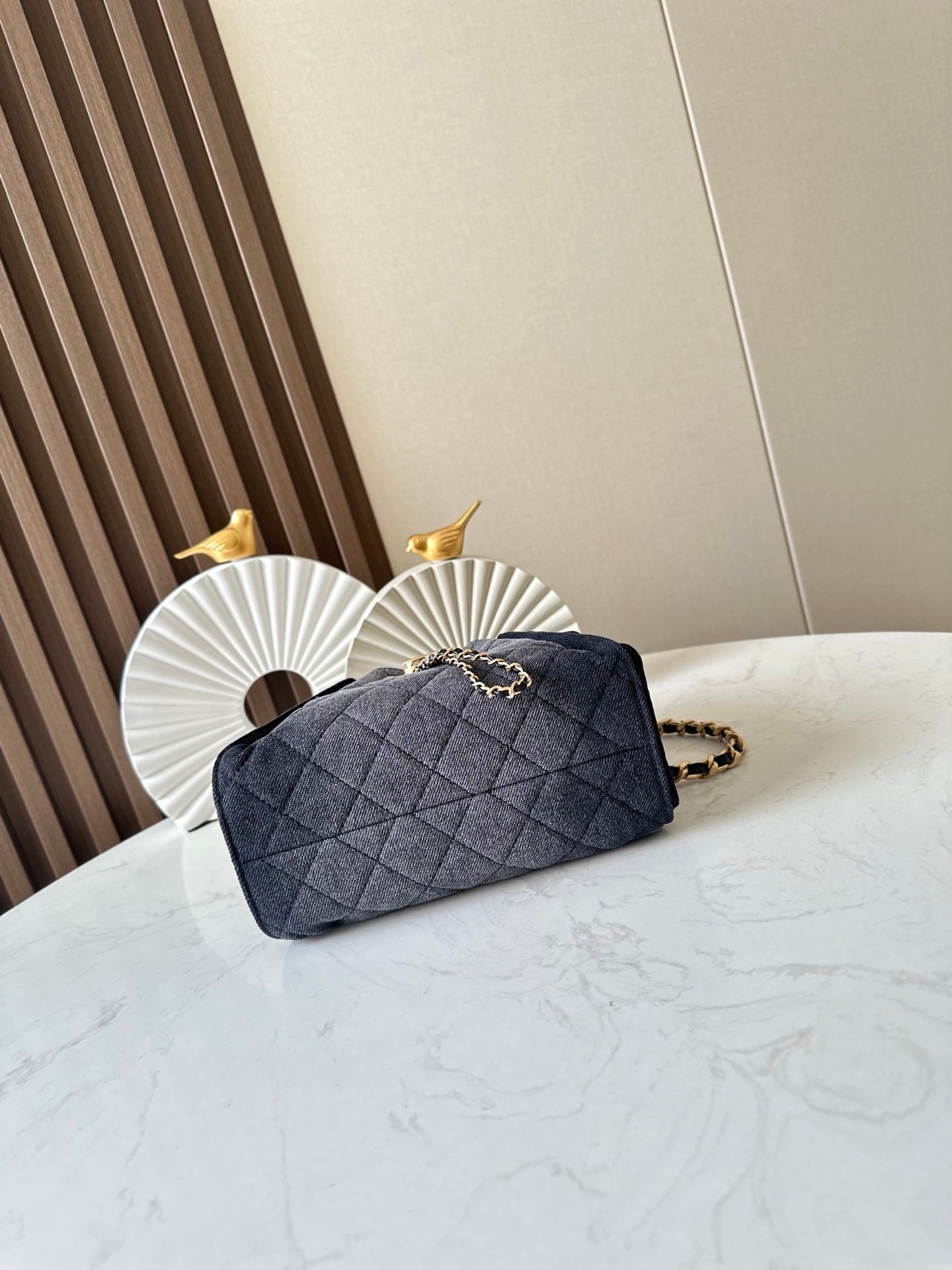 CHANEL 25S HOBO BAG 22 IN CHARCOAL GREY DENIM GOLD HARDWARE