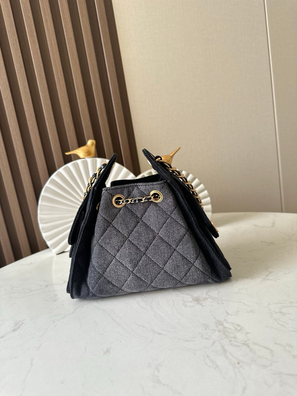 CHANEL 25S HOBO BAG 22 IN CHARCOAL GREY DENIM GOLD HARDWARE