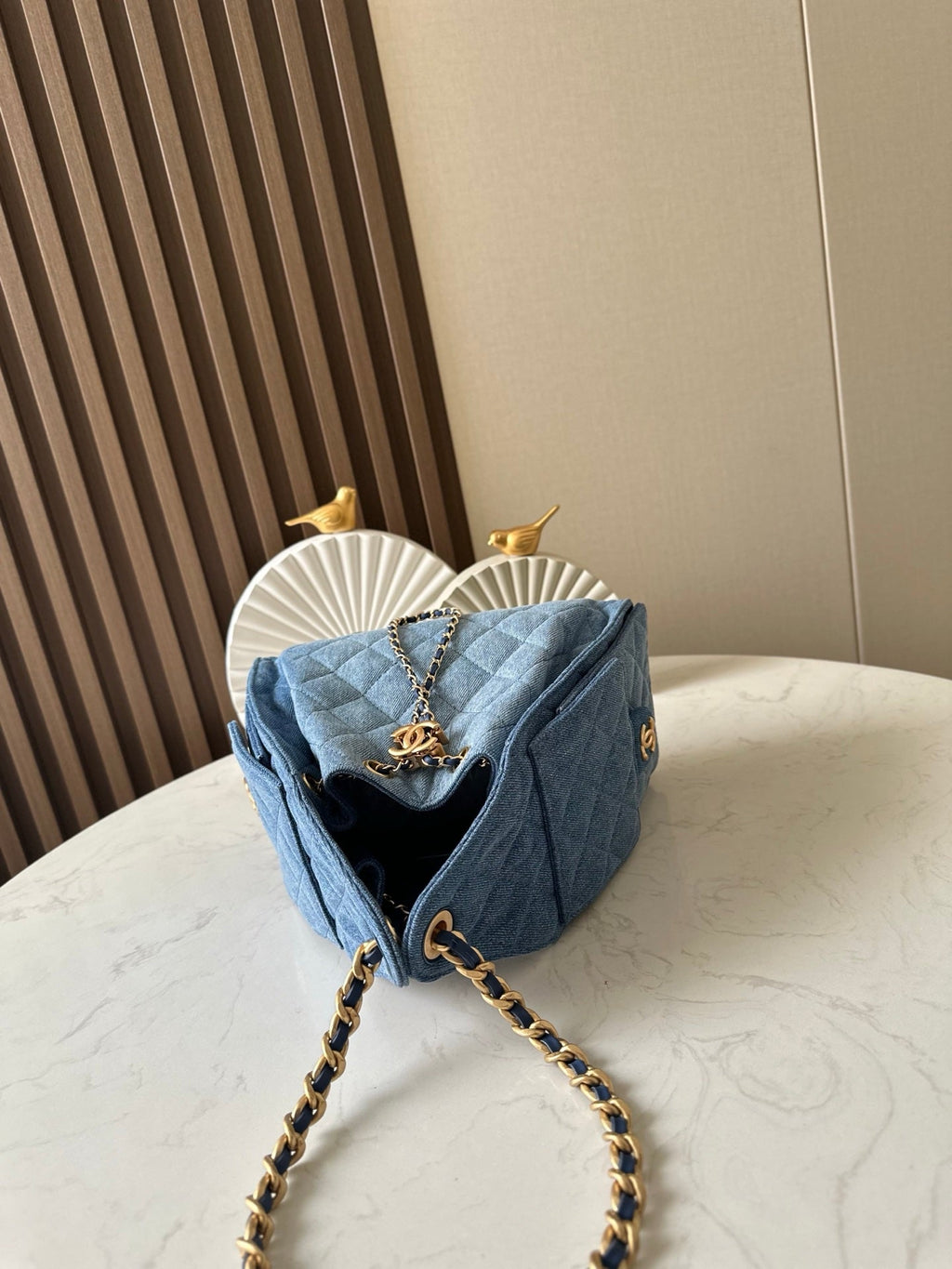 CHANEL 25S HOBO BAG 22 IN BLUE DENIM GOLD HARDWARE