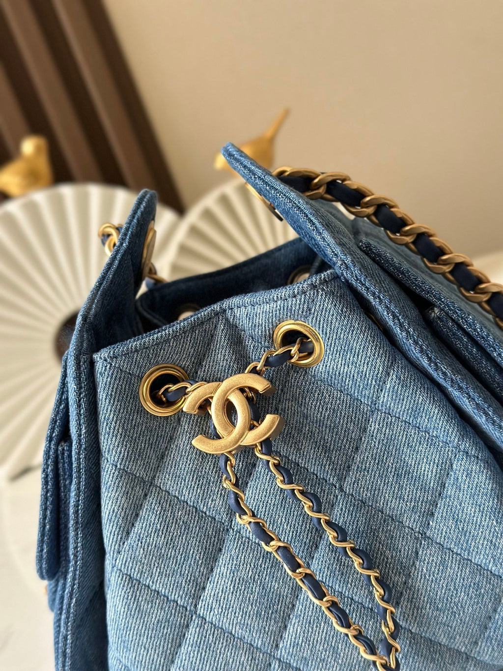 CHANEL 25S HOBO BAG 22 IN BLUE DENIM GOLD HARDWARE