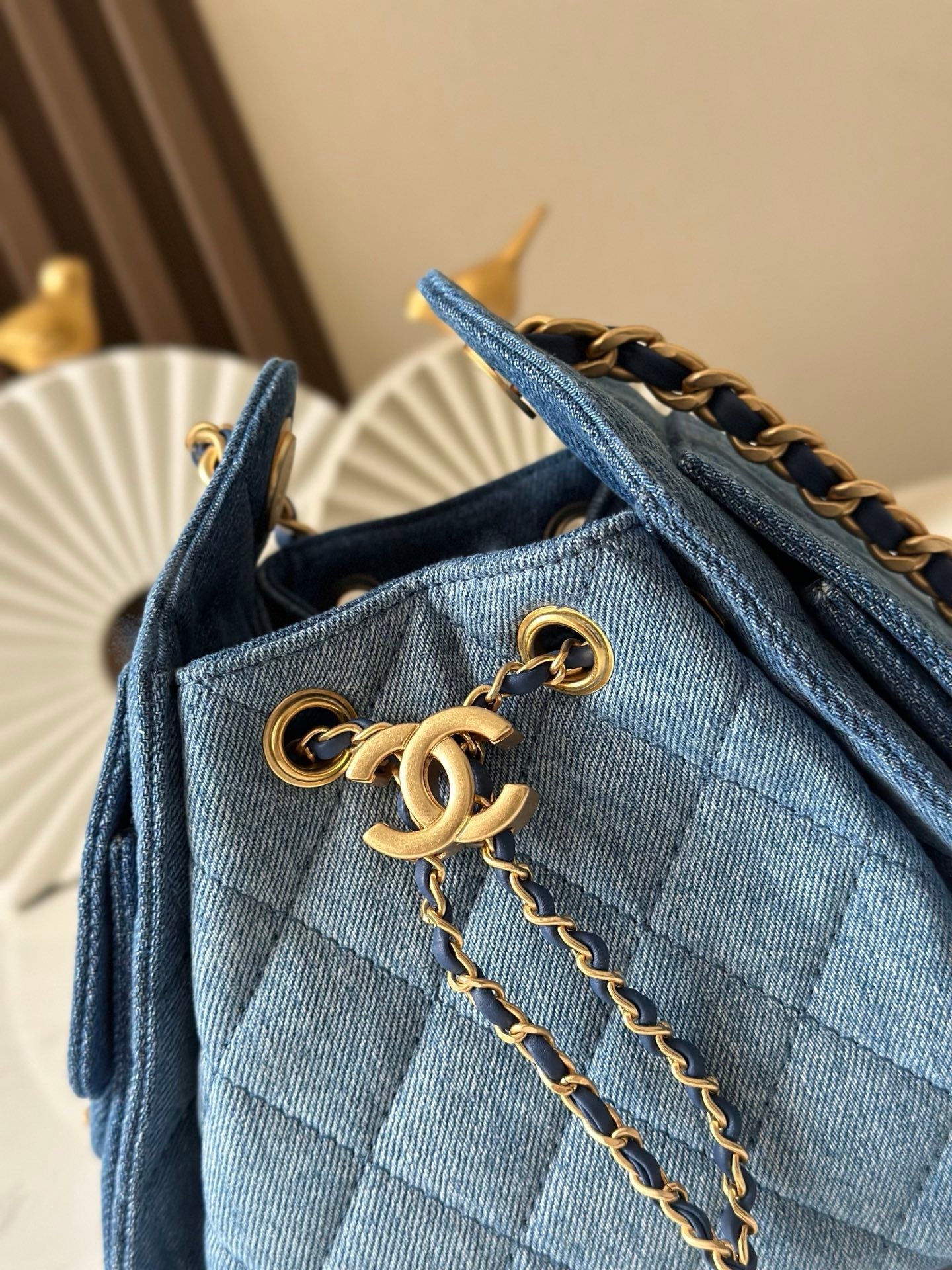 CHANEL 25S HOBO BAG 22 IN BLUE DENIM GOLD HARDWARE