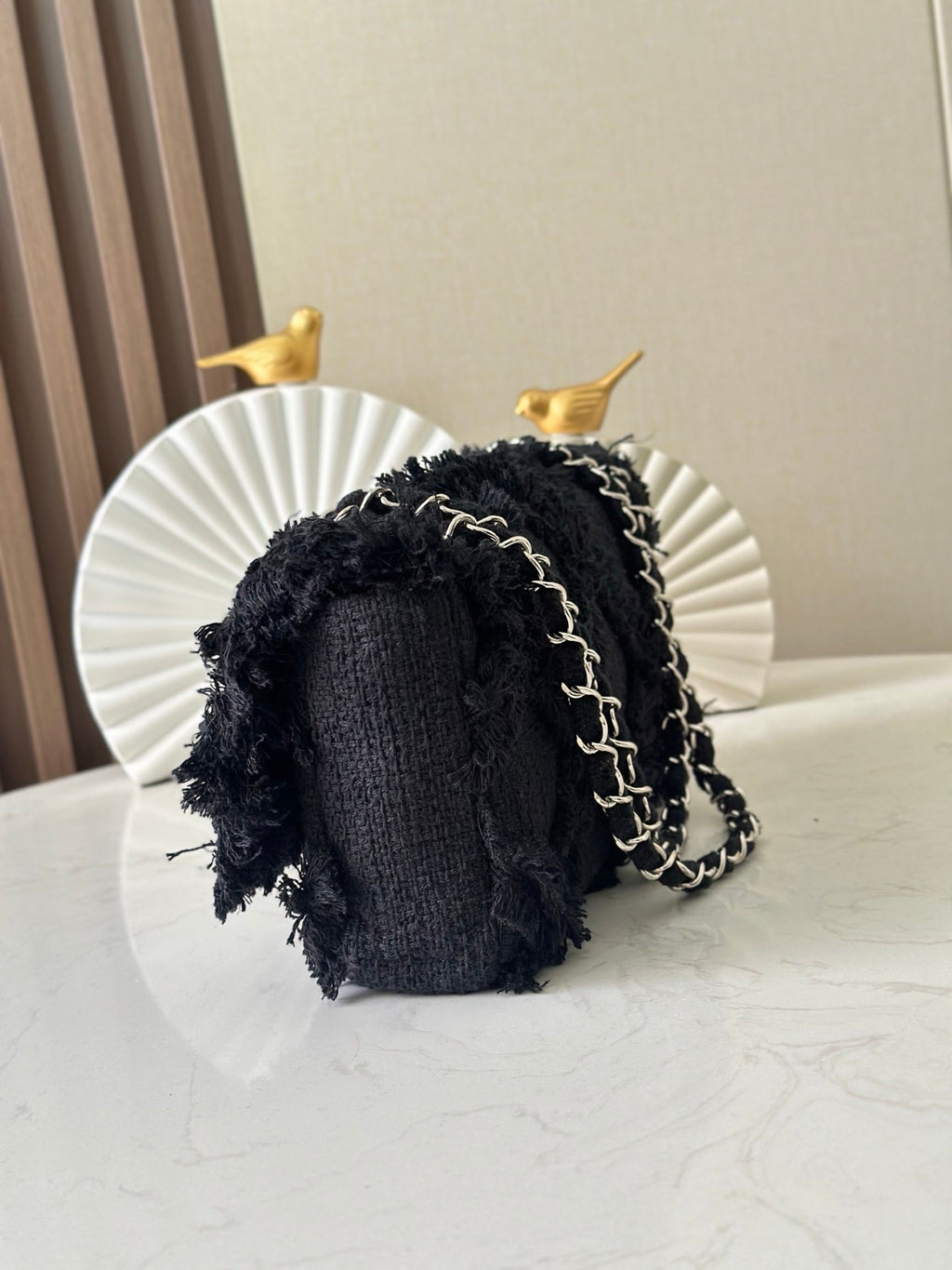 CHANEL 26S FLAP BAG 27 IN BLACK TWEED