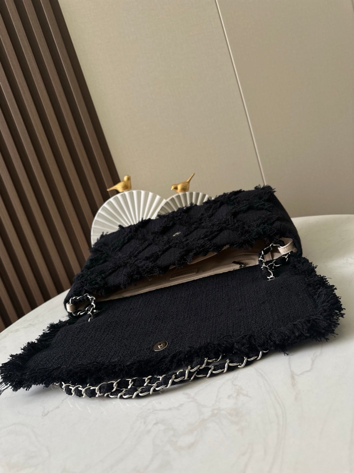 CHANEL 26S FLAP BAG 38 IN BLACK TWEED