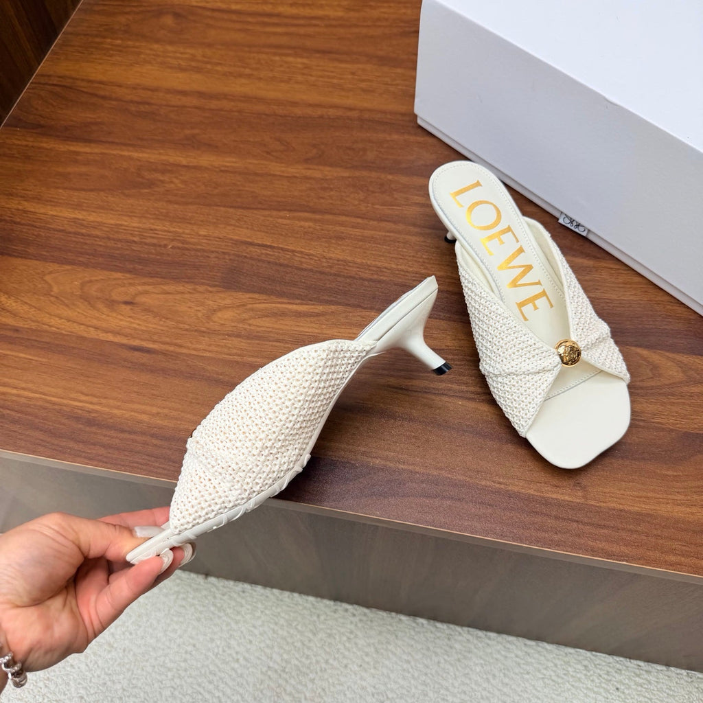 LOEWE 26S HEELED SANDALS 55MM IN WHITE LAMBSKIN