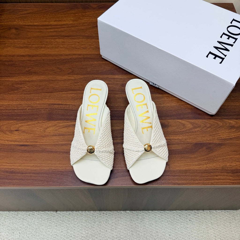 LOEWE 26S HEELED SANDALS 55MM IN WHITE LAMBSKIN