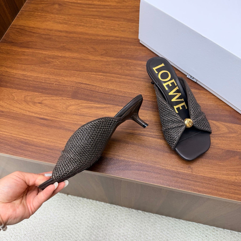 LOEWE 26S  HEELED SANDALS 55MM IN DARK BROWN LAMBSKIN
