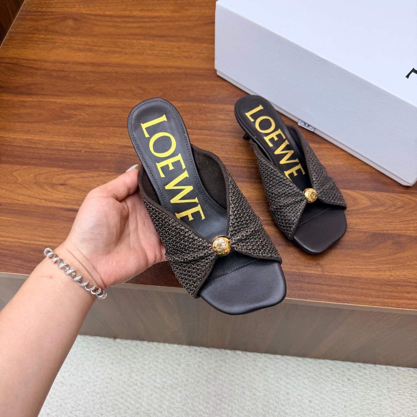 LOEWE 26S  HEELED SANDALS 55MM IN DARK BROWN LAMBSKIN