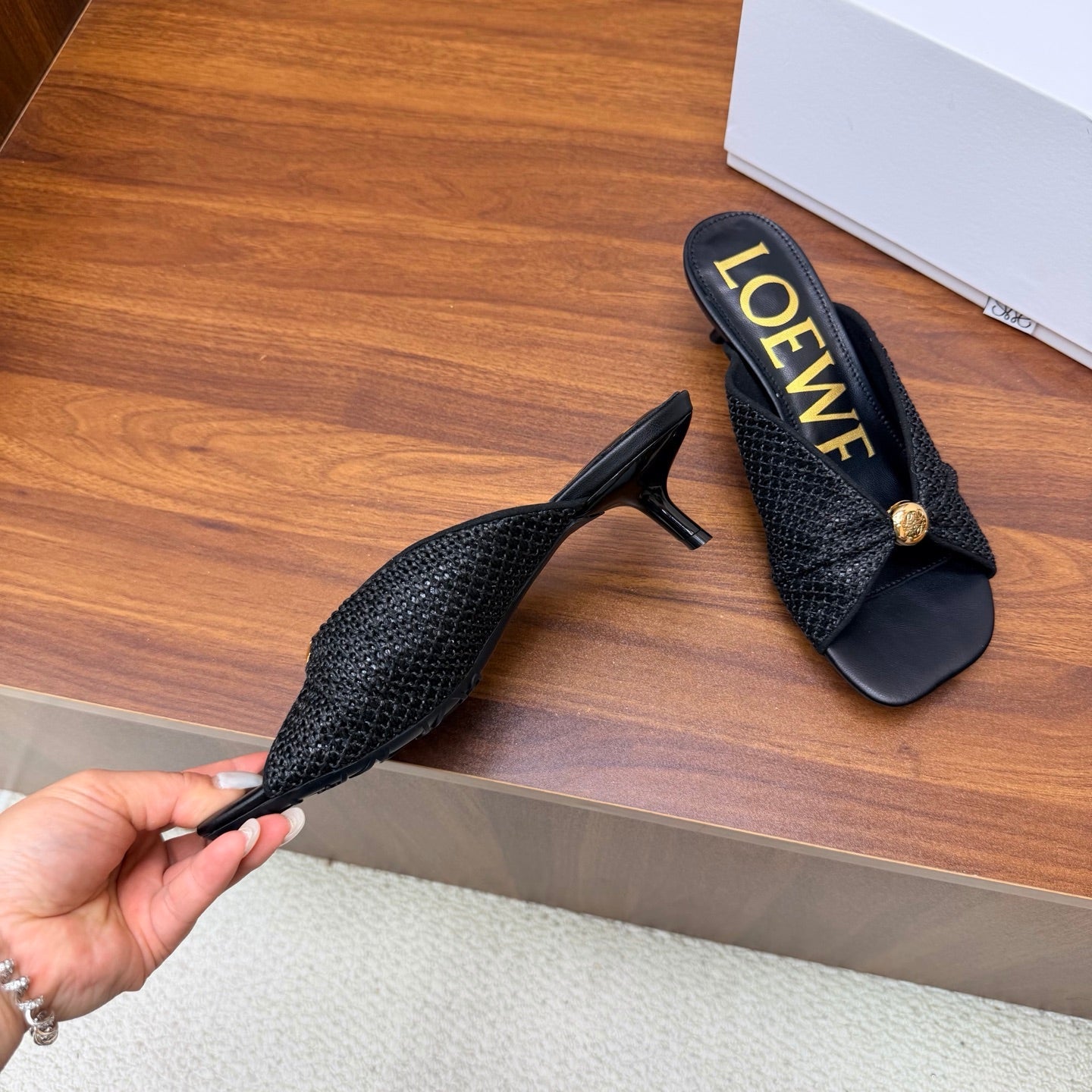 LOEWE 26S  HEELED SANDALS 55MM IN BLACK LAMBSKIN