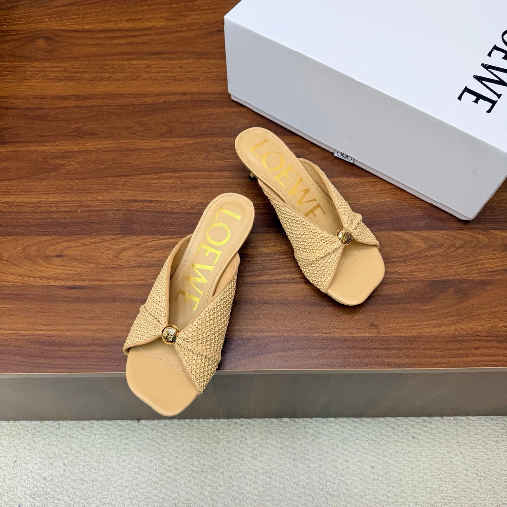LOEWE 26S  HEELED SANDALS 55MM IN BEIGE LAMBSKIN