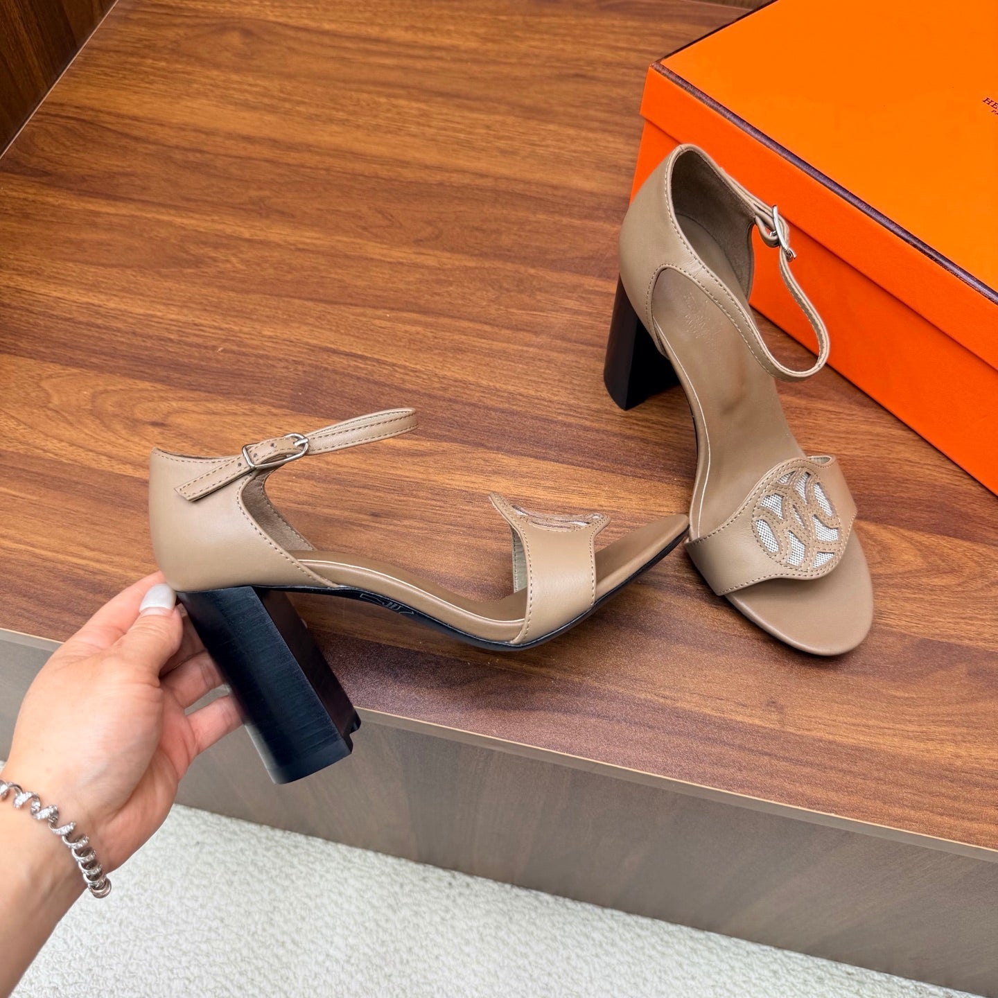 HM 26S MARQUISE SANDAL 85MM IN LIGHT BROWN CALFSKIN
