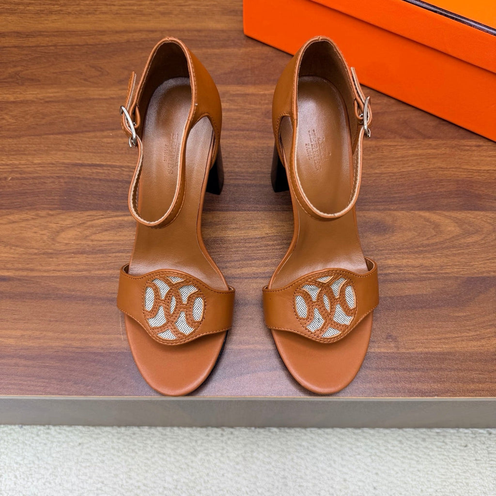 HM 26S MARQUISE SANDAL 85MM IN CARAMEL BROWN CALFSKIN