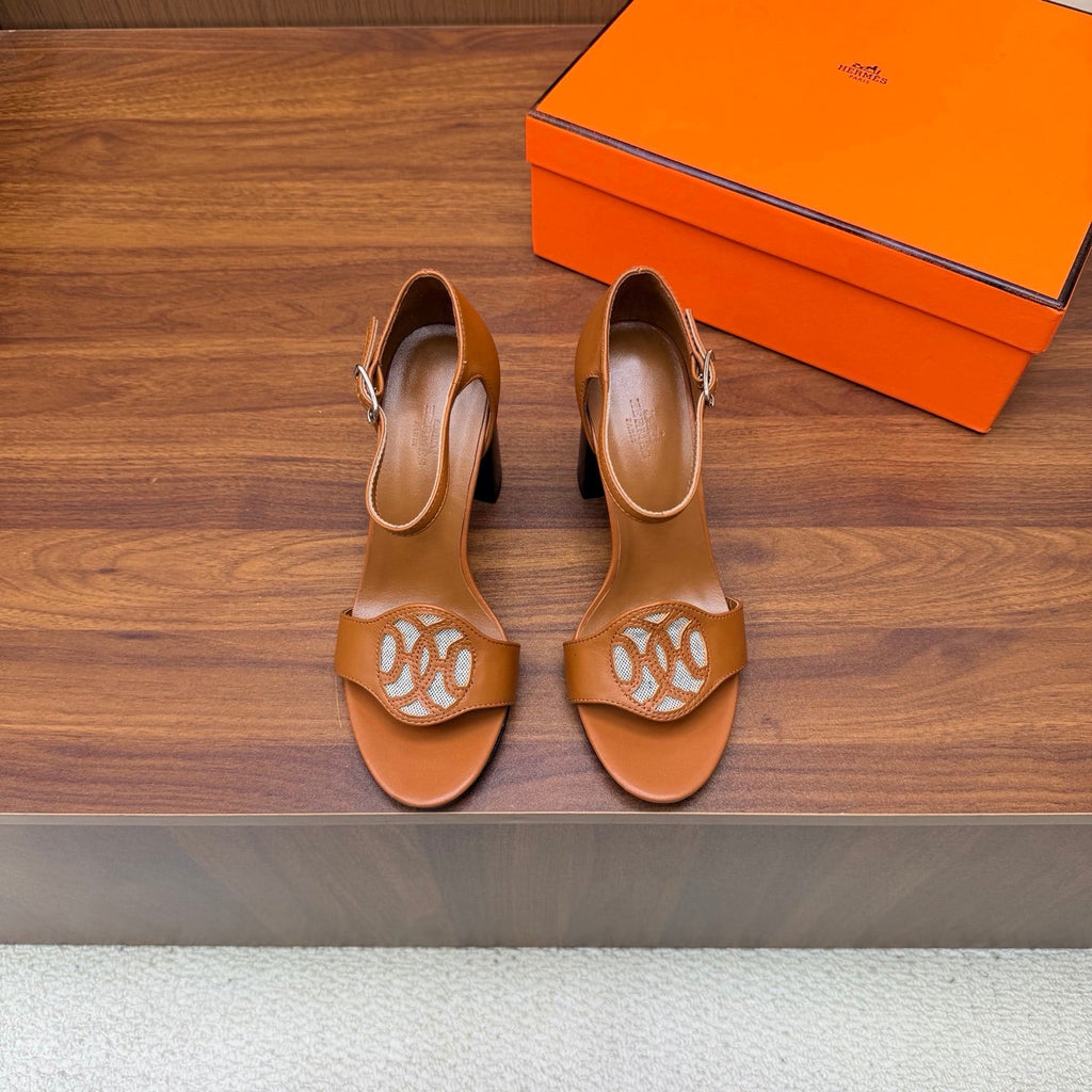 HM 26S MARQUISE SANDAL 85MM IN CARAMEL BROWN CALFSKIN
