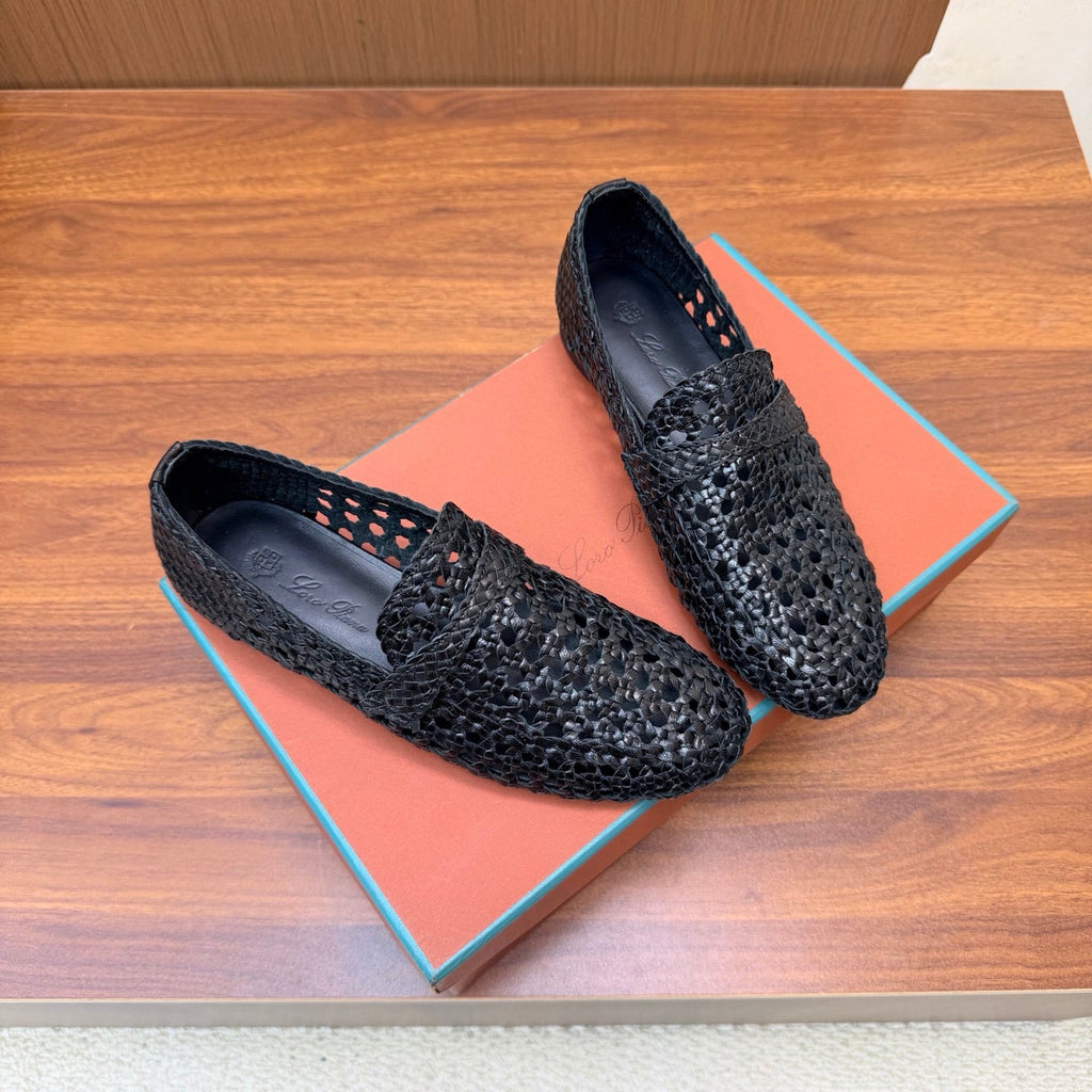 LP 26S PENNY LOAFERS IN BLACK CALFSKIN WITH BASKETWEAVE DESIGN