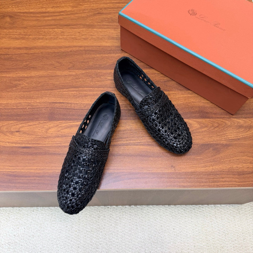 LP 26S PENNY LOAFERS IN BLACK CALFSKIN WITH BASKETWEAVE DESIGN