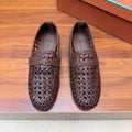 LP 26S PENNY LOAFERS IN DARK BROWN CALFSKIN WITH BASKETWEAVE DESIGN
