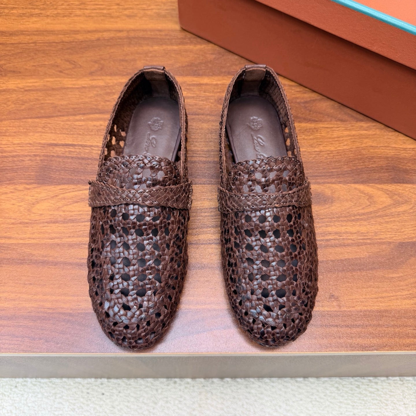 LP 26S PENNY LOAFERS IN DARK BROWN CALFSKIN WITH BASKETWEAVE DESIGN