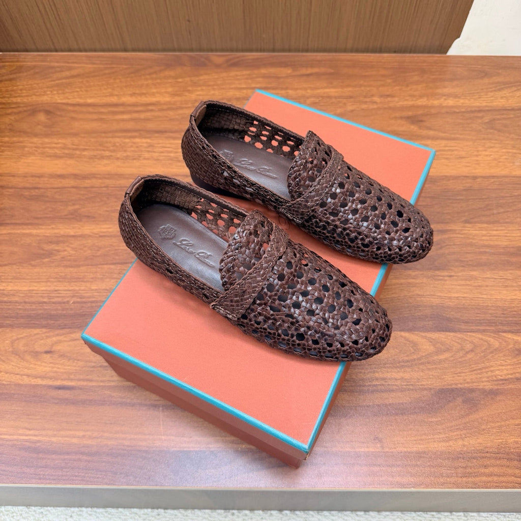 LP 26S PENNY LOAFERS IN DARK BROWN CALFSKIN WITH BASKETWEAVE DESIGN